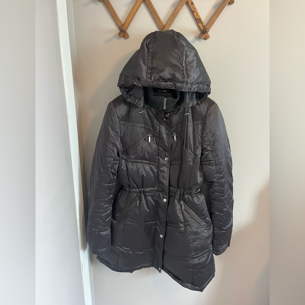 Laundry By Shelli Segal Women’s M black Down Puffer Coat Hood winter jacket